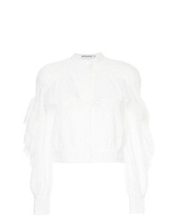 Женская белая классическая рубашка с рюшами от Self-Portrait