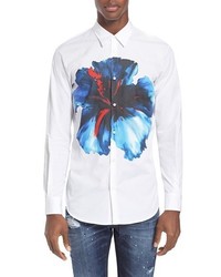 Белая классическая рубашка с цветочным принтом