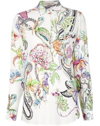 Женская белая классическая рубашка с цветочным принтом от Etro