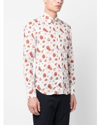 Мужская белая классическая рубашка с цветочным принтом от Canali