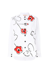 Женская белая классическая рубашка с цветочным принтом от Marni