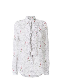 Женская белая классическая рубашка с цветочным принтом от Saint Laurent