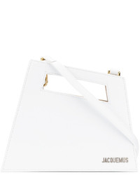 Белая кожаная большая сумка с геометрическим рисунком от Jacquemus
