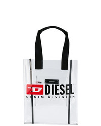 Белая кожаная большая сумка с принтом от Diesel
