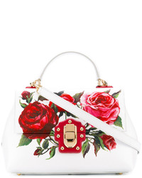 Белая кожаная большая сумка с принтом от Dolce & Gabbana