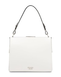 Белая кожаная большая сумка с принтом от Prada