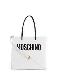 Белая кожаная большая сумка с принтом от Moschino