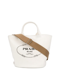 Белая кожаная большая сумка с принтом от Prada