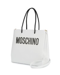 Белая кожаная большая сумка с принтом от Moschino