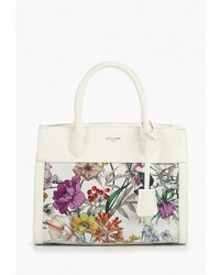 Белая кожаная большая сумка с цветочным принтом от David Jones