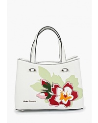 Белая кожаная большая сумка с цветочным принтом от Fiato Dream