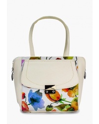 Белая кожаная большая сумка с цветочным принтом от Vita