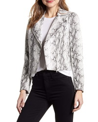 Белая кожаная косуха с принтом