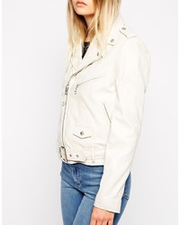 Женская белая кожаная куртка от Schott NYC