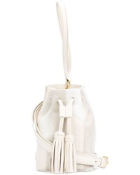 Белая кожаная сумка-мешок c бахромой