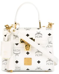 Женская белая кожаная сумка с принтом от MCM