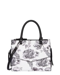 Белая кожаная сумка-саквояж с цветочным принтом