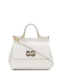 Белая кожаная сумка-саквояж от Dolce & Gabbana