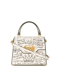 Белая кожаная сумка через плечо с принтом от Dolce & Gabbana