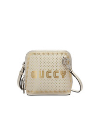 Белая кожаная сумка через плечо с принтом от Gucci