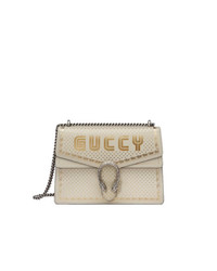 Белая кожаная сумка через плечо с принтом от Gucci