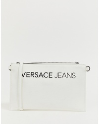 Белая кожаная сумка через плечо с принтом от Versace Jeans