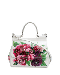 Белая кожаная сумка через плечо с цветочным принтом от Dolce & Gabbana