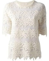 Белая кружевная блуза с коротким рукавом от Chloé