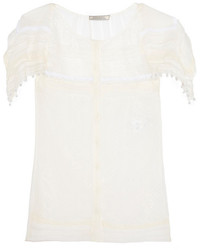 Белая кружевная блуза с коротким рукавом от Nina Ricci
