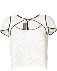 Белая кружевная блузка с вырезом от Monique Lhuillier