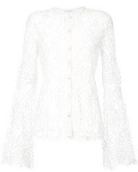 Белая кружевная блузка с вышивкой от Oscar de la Renta