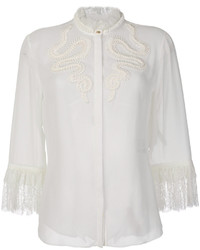 Белая кружевная блузка с вышивкой от Roberto Cavalli