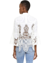 Белая кружевная блузка с вышивкой от Anna Sui