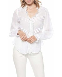 Белая кружевная блузка с длинным рукавом с рюшами