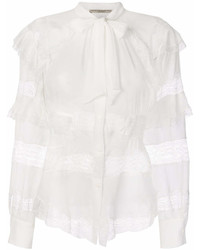Белая кружевная блузка с длинным рукавом с рюшами от Ermanno Scervino