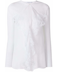 Белая кружевная блузка с длинным рукавом с рюшами от Givenchy