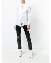 Белая кружевная блузка с длинным рукавом с рюшами от Givenchy