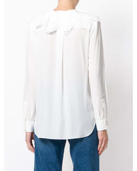 Белая кружевная блузка с длинным рукавом с рюшами от Chloé
