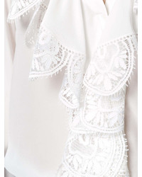Белая кружевная блузка с длинным рукавом с рюшами от Chloé