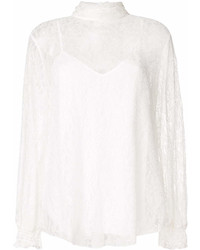 Белая кружевная блузка с длинным рукавом с рюшами от See by Chloe