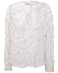 Белая кружевная блузка с длинным рукавом от Valentino
