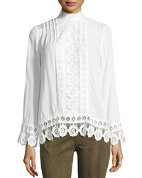 Белая кружевная блузка с принтом