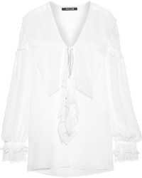 Белая кружевная блузка с рюшами