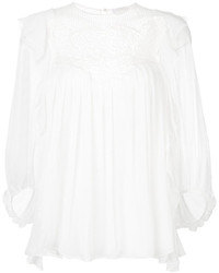 Белая кружевная блузка с рюшами от Chloé