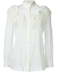 Белая кружевная блузка с рюшами от Saint Laurent