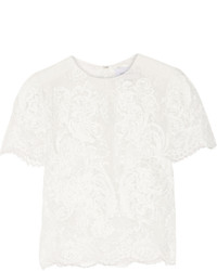 Белая кружевная блузка с украшением от Marchesa