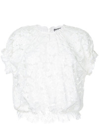 Белая кружевная блузка с цветочным принтом от Aula
