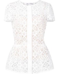 Белая кружевная блузка с цветочным принтом от Oscar de la Renta