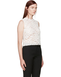 Белая кружевная блузка с цветочным принтом от Saint Laurent