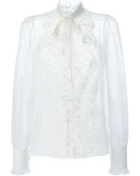 Женская белая кружевная классическая рубашка от Dolce & Gabbana